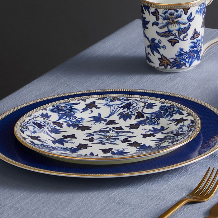 Wedgwood Plato Pastas Hibiscus 20 cm (4 Unidades) con Franjas de Oro de 22 Quilates